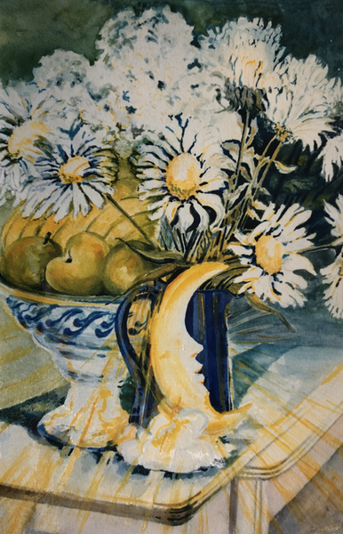 Marguerites in a Blue Jug with a Moon Lamp de Joan  Thewsey