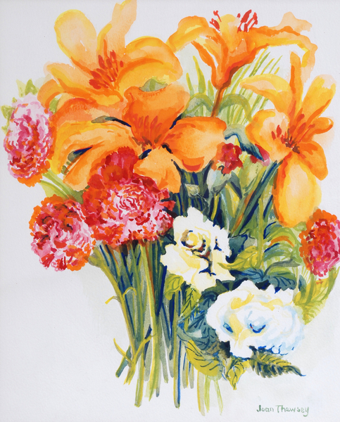 Orange Lilies,Gardenias and Carnations de Joan  Thewsey