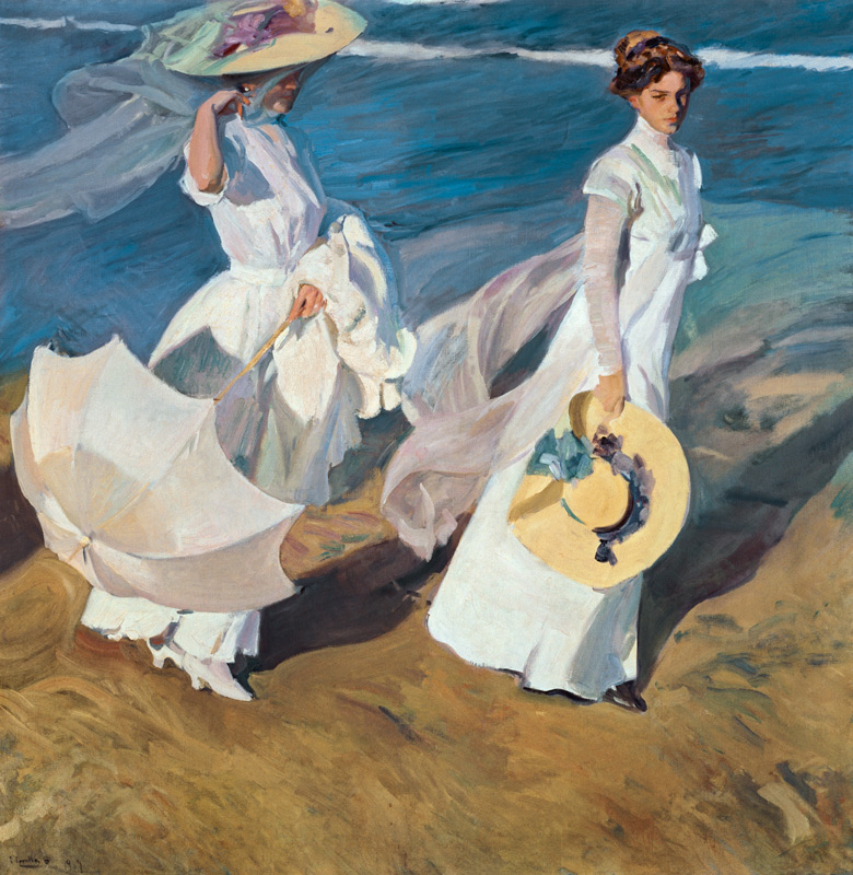 Walter Cunningham Encantador Revisión Paseo a orillas del mar - cuadro de Joaquin Sorolla en reproducción impresa  o copia al óleo sobre lienzo.