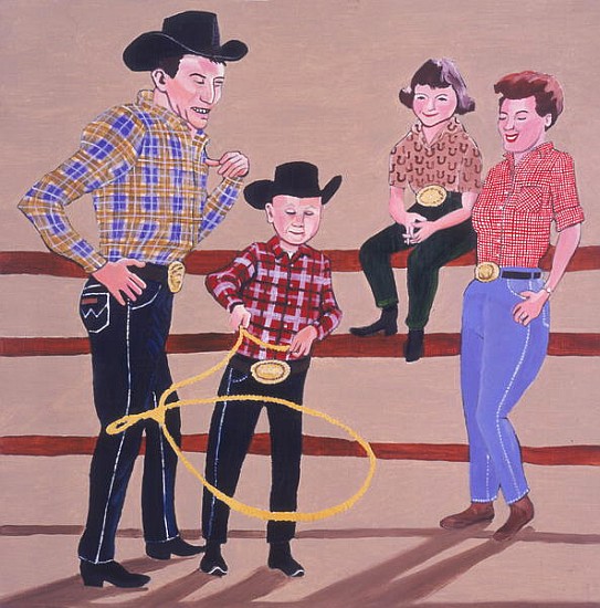 Cowboy Family, 2001 (oil & acrylic on panel)  de Joe Heaps  Nelson