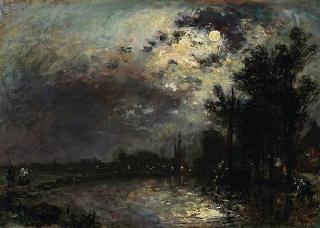 View on Overschie in Moonlight