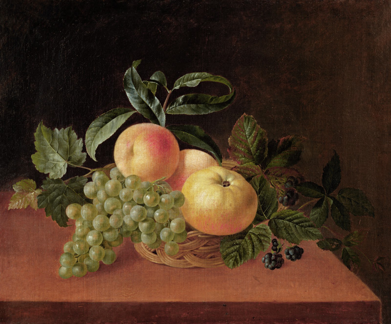Basket with Apples, Peach and Grapes de Johan Laurentz Jensen