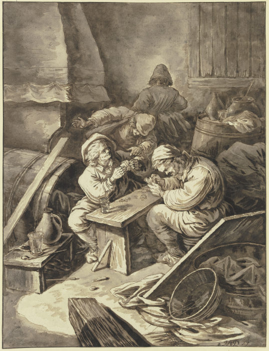 Kartenspielende Bauern in einer Schenke de Johann Albrecht Dietzsch