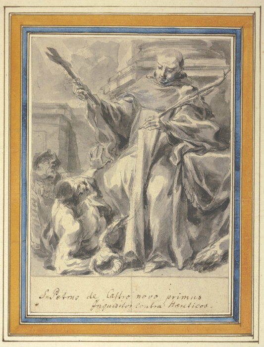 Petrus von Chateauneuf mit Kreuz und Märtyrerpalme und zwei das Ketzertum versinnbildlichende Figure de Johann Christoph Liška