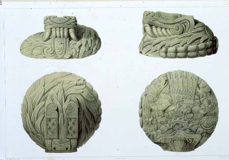Depiction in stone of the Feathered Serpent God Quetzalcoatl, plate 48 from 'Ancient Monuments of Me de Johann Friedrich Maximilian von Waldeck