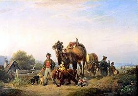 Itinerant people with camel, Äffchen and dancing b