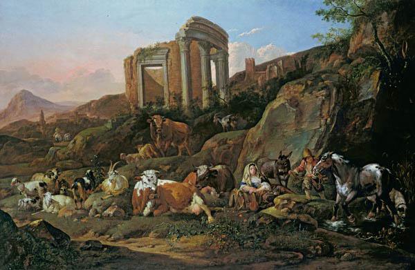 Farm animals in a Classical landscape