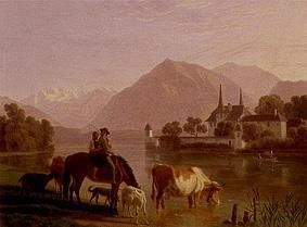 Countryside at the Thunersee (Schadau) de Johann Jakob Biedermann