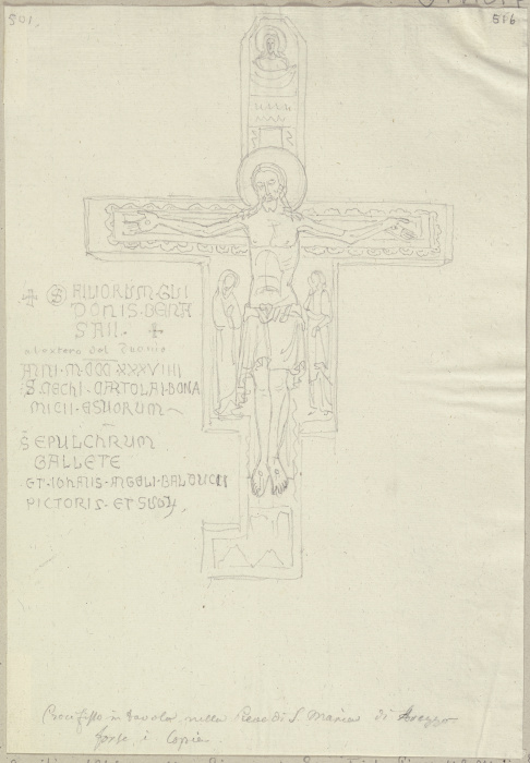 Kruzifix auf Holz gemalt am Eingang der Sakristei von Santa Maria della Pieve in Arezzo aufgehängt de Johann Ramboux