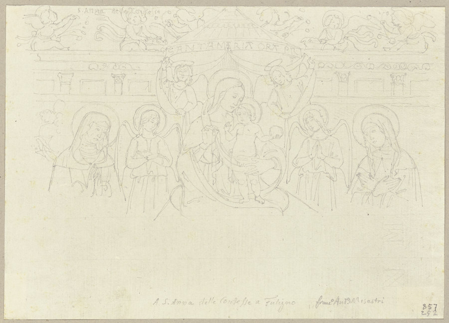 Thronende Maria mit dem Jesuskind zwischen Engeln und zwei weiblichen Heiligen, nach einem Fresko vo de Johann Ramboux