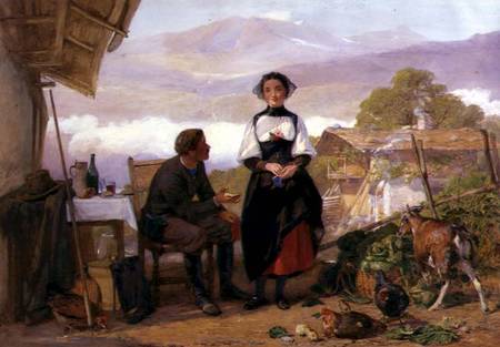 Courting couple in a mountain farmyard de John Absolon