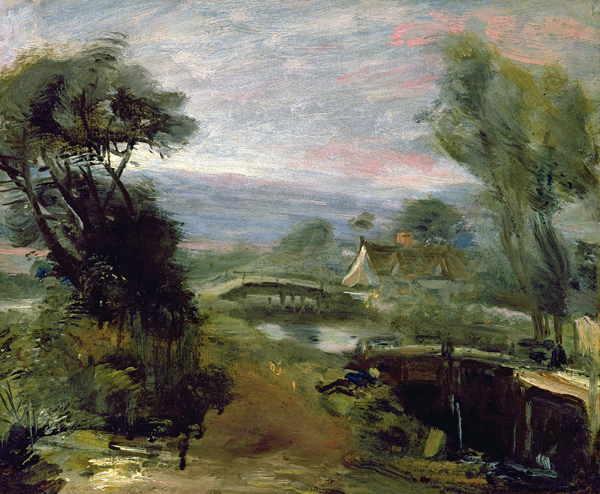 A View near Flatford Mill (oil on paper laid down on canvas) de John Constable