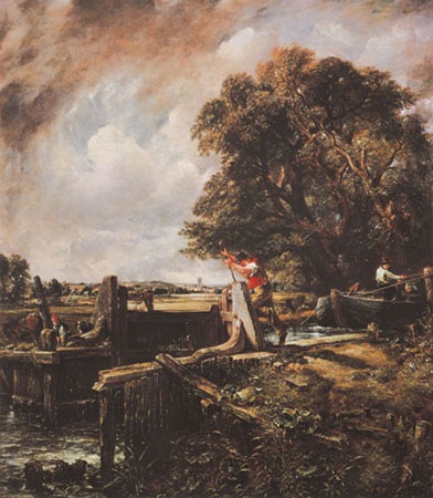 A boat passes a sluice de John Constable