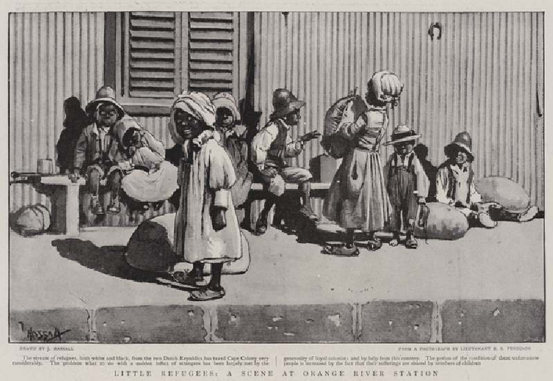 Little Refugees, a Scene at Orange River Station (litho) de John Hassall