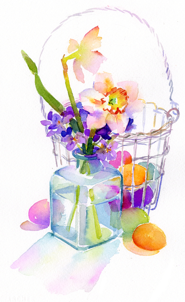 Egg basket with flowers de John Keeling