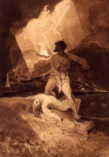 Cain and Abel - John Sell Cotman en reproducción impresa o copia al óleo  sobre lienzo.