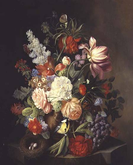 A Still life of Mixed Summer Flowers in an Urn de Josef Holstayn
