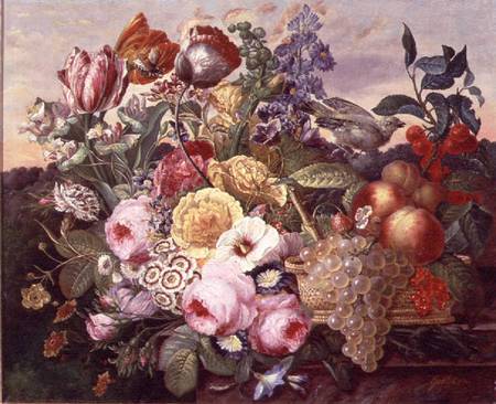 Still life with flowers and grapes de Joseph Goblet