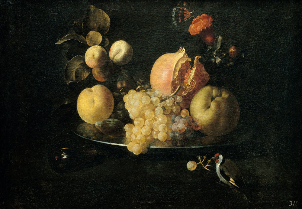 Still Life with Fruit and Goldfinch de Juan de Zurbaran