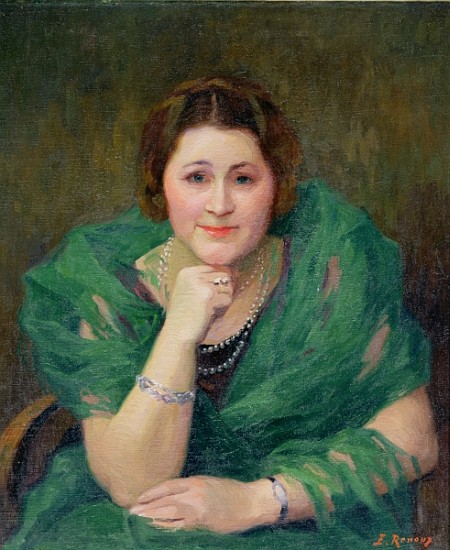 Portrait of a Russian Woman with a Green Scarf de Jules Ernest Renoux