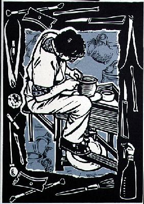 Potter, 1998 (linocut on paper) 