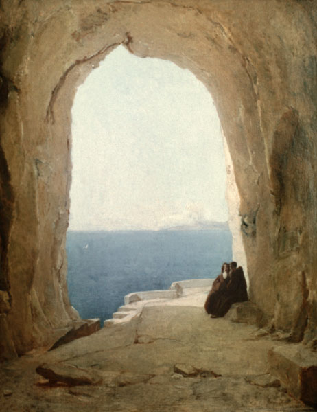 Grotto with Two Monks... de Carl Eduard Ferdinand Blechen