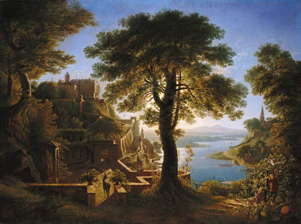 Schloss am Strom von Schinkel, Karl Friedrich en reproducción impresa o  copia al óleo sobre lienzo.