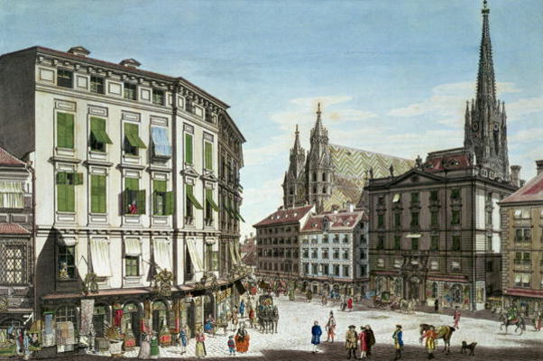 Stock-im-Eisen-Platz, with St. Stephan's Cathedral in the background, engraved by the artist, 1779 ( de Karl von Schutz