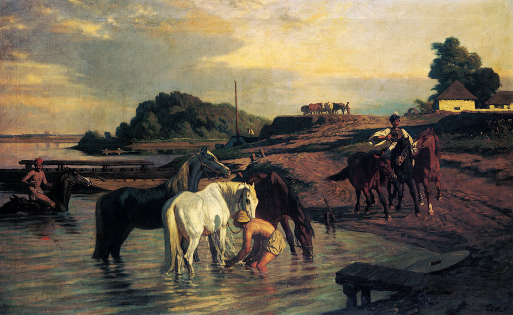 Horses at the Theiss. de Károly Lotz