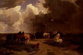 Pusztalandschaft with horse herd and storm pulling
