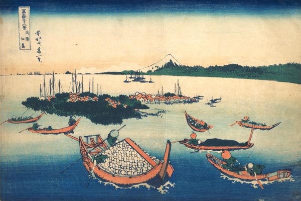 Die Insel Tsukuda in der Provinz Musashi (aus der Bildserie 36 Ansichten des Berges Fuji).  de Katsushika Hokusai