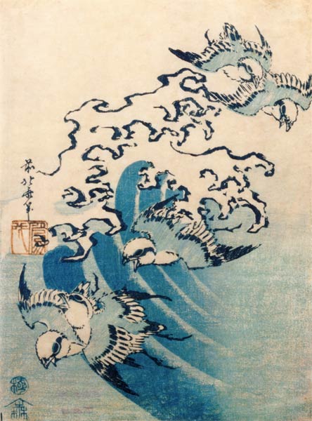 Waves and Birds, c.1825 (colour woodblock print) de Katsushika Hokusai
