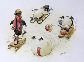 Penguins Sledging, 1999 (w/c on paper) 