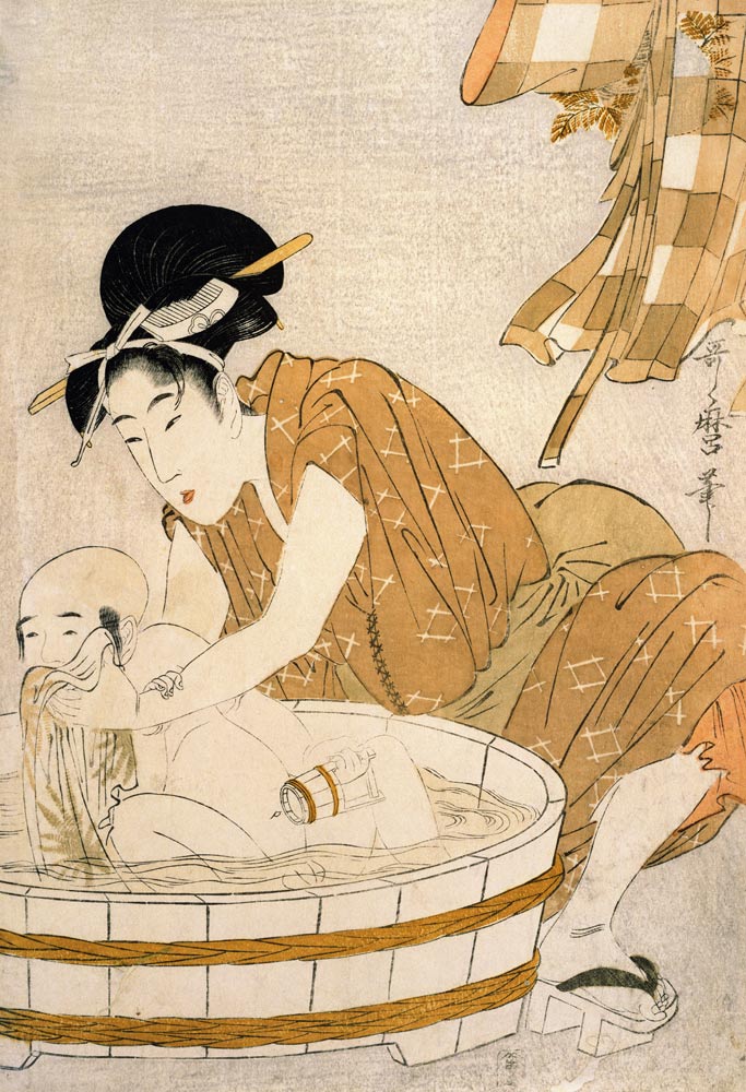The Bath, Edo period (1603-1868) (coloured woodblock print) de Kitagawa  Utamaro