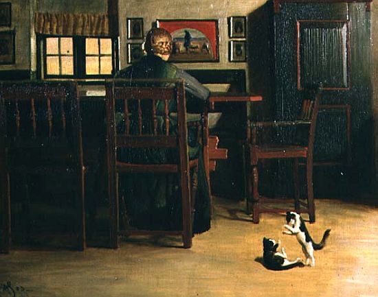 Interior with Playful Kittens de Knud Sinding