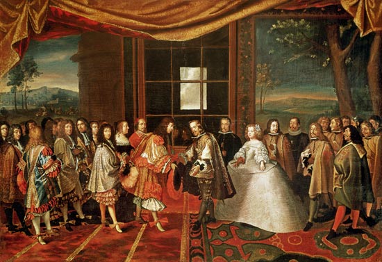 Meeting between Louis XIV (1638-1715) and Philippe IV (1605-65) at Isle des Faisans de Laumosnier