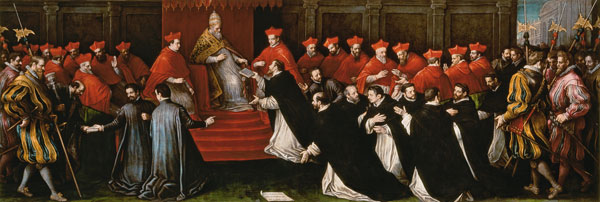 Papa Honorio III acordando la orden de San Domínico en 1216 de Leandro da Ponte