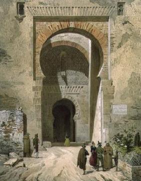 The Gate of Justice, entrance to the Alhambra, Granada, 1853 (litho)