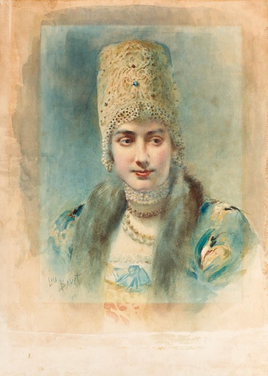 Portrait of a Girl Wearing a Kokoshnik de Leon Nikolajewitsch Bakst