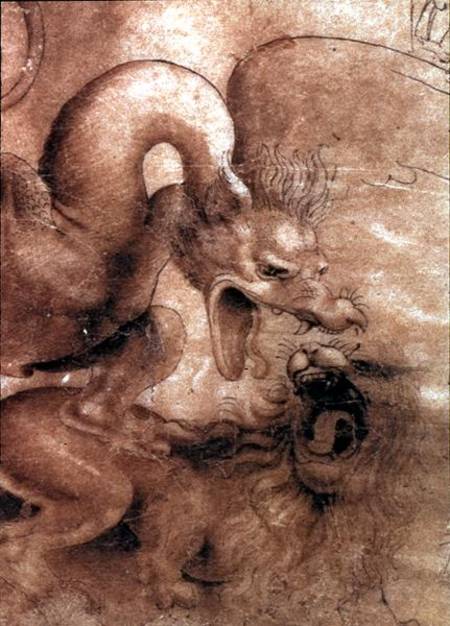 Fight between a dragon and a lion, a detail de Leonardo da Vinci