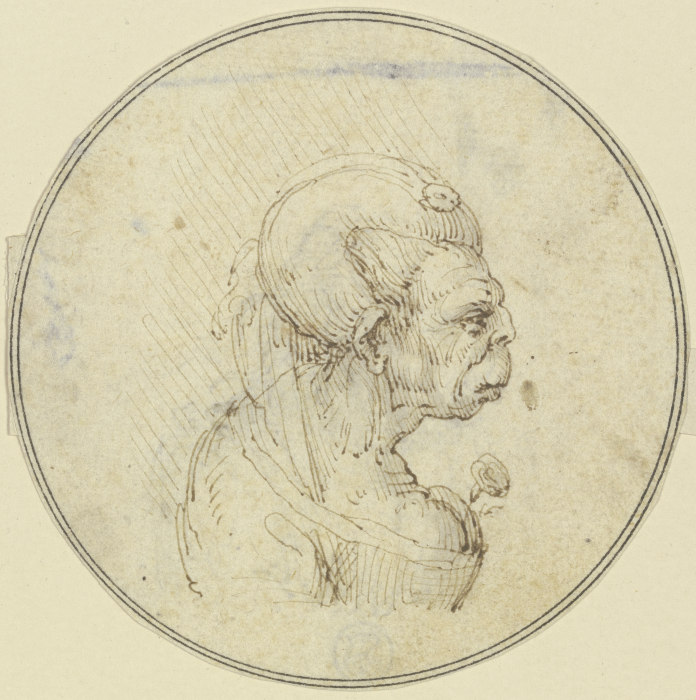 Karikatur einer alten Frau, Brustbild mit einer Rose im Busen, im Profil nach rechts de Leonardo da Vinci