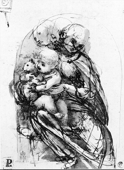 Study for a Madonna with a Cat, c.1478-80 (pen & ink over stylus underdrawing on paper) de Leonardo da Vinci