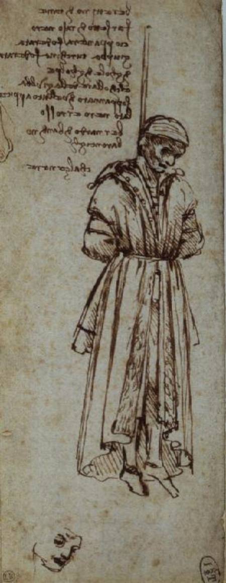 Study of a Hanged Man: Bernardo Baroncelli, assassin of Giuliano de Medici de Leonardo da Vinci