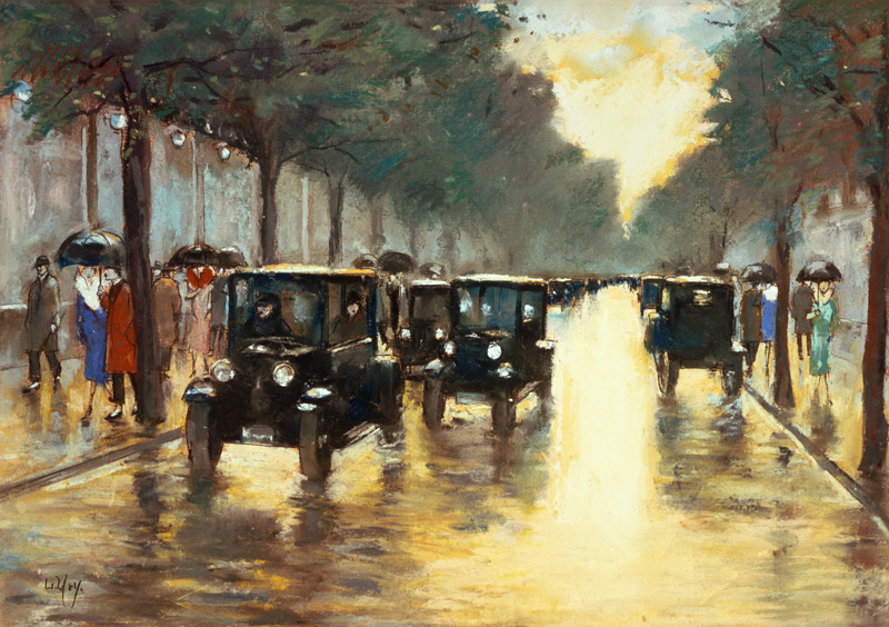 Evening Berlin Strasse with cars. de Lesser Ury