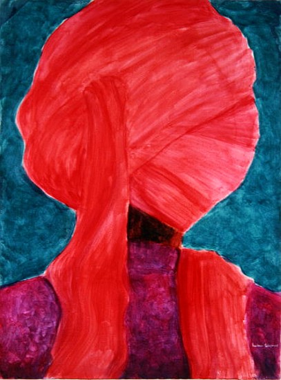 Red Turban 5 (acrylic on paper)  de Lincoln  Seligman