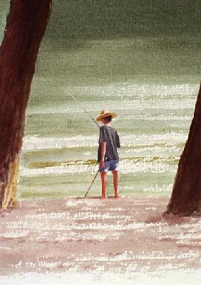 Henry Fishing, 1990 (acrylic on paper) 