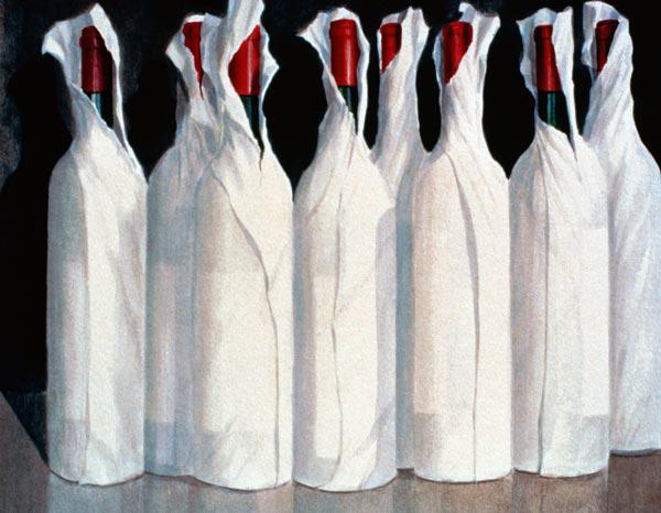 Wrapped Wine Bottles, Number 1, 1995 (acrylic on paper) 