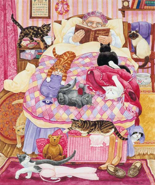 Grandma and 10 cats in the bedroom de Linda  Benton