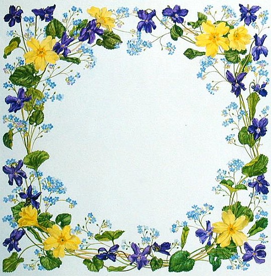 Primrose and Violet Square (gouache on paper)  de Linda  Benton