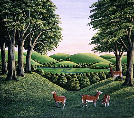 Deer on the hill, 1985 (gouache)  de Liz  Wright